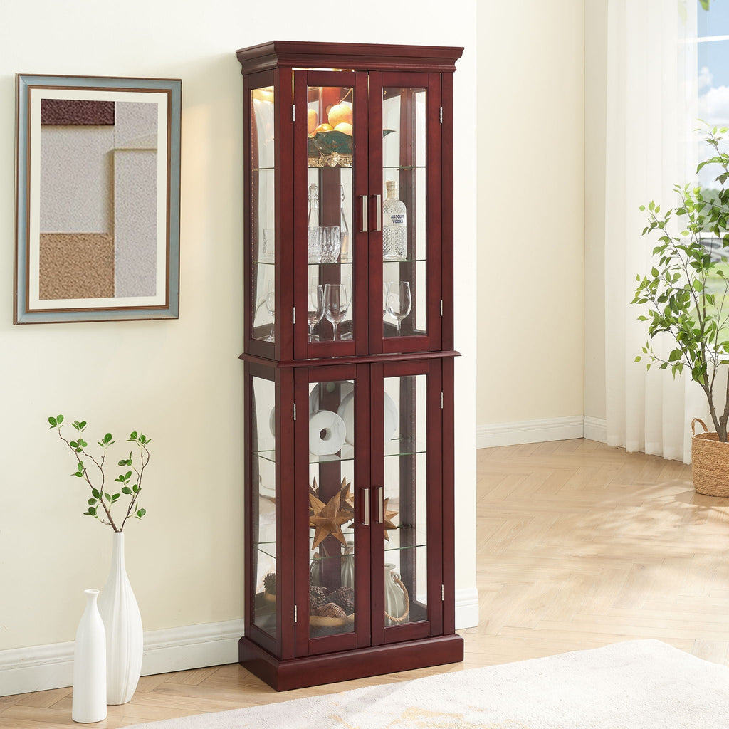 Lighted Curio Cabinet With Adjustable Shelves and Mirrored Back Panel