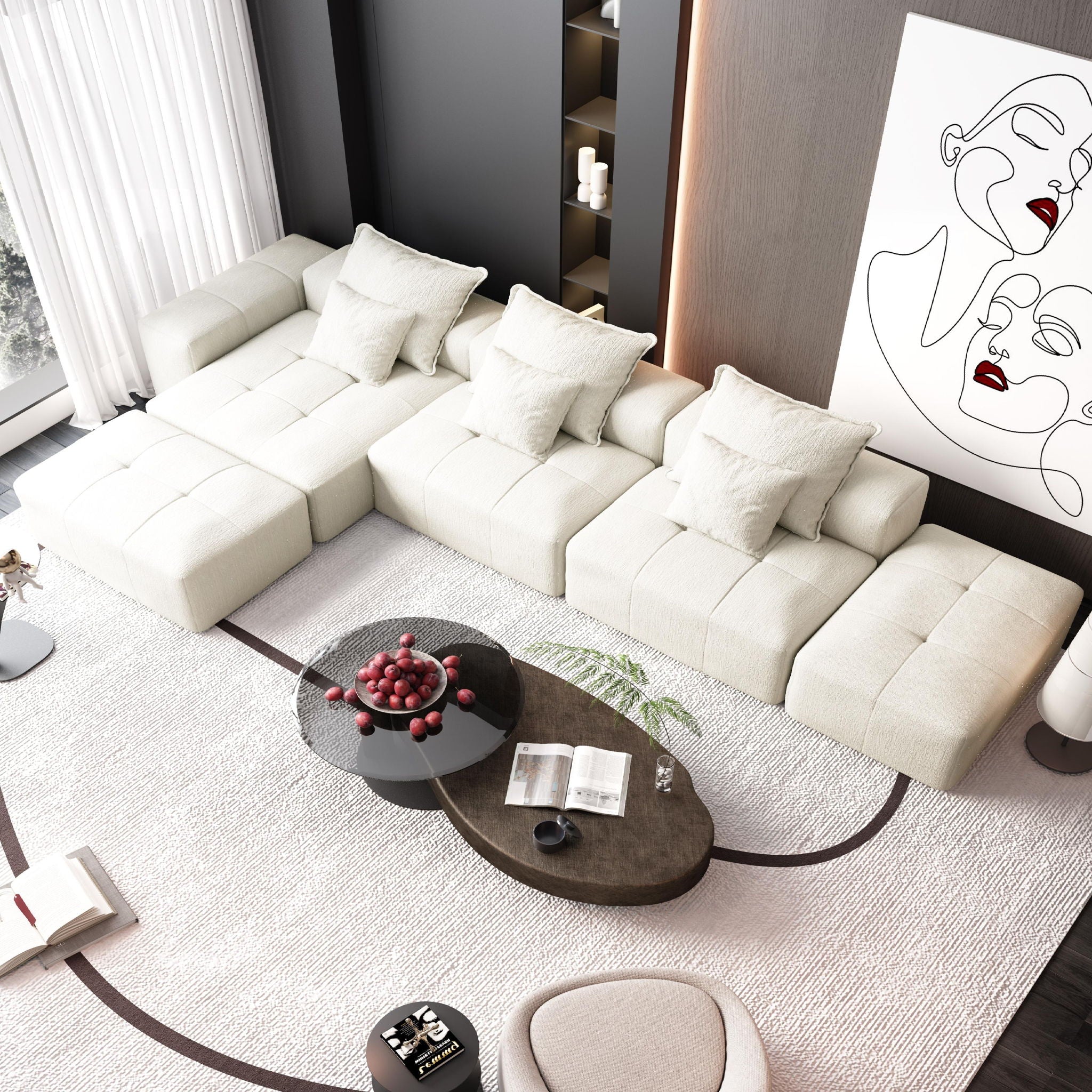 Modern Oversized DIY Combination Modular Sectional Sofa With Pillows