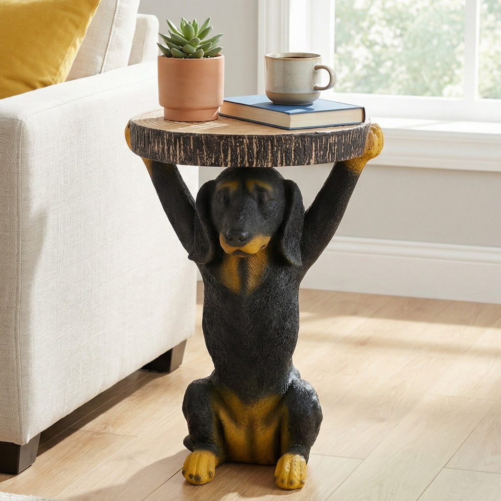 22.17'H Black Dog Side Table Pedestal End Table Stool