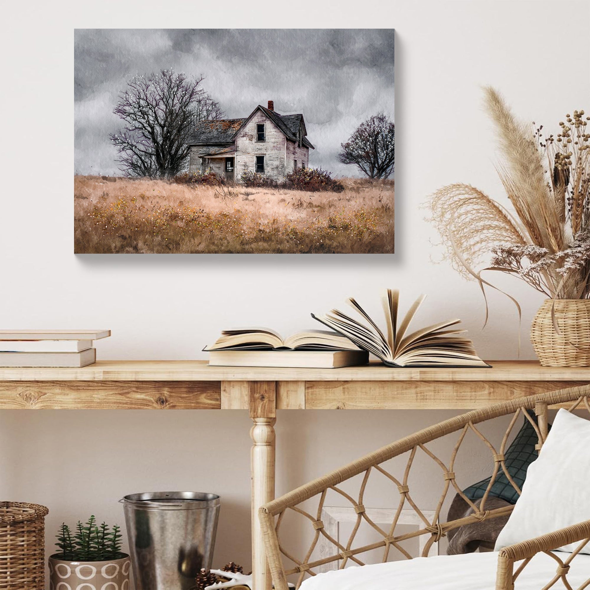Framed Rustic Farmhouse Wall Art Vintage Barn Canvas Print 24x16 Inch