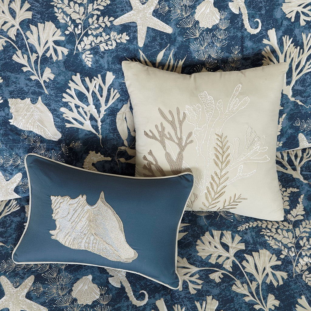 7 Piece Cotton Sateen Comforter Set Blue Cal King