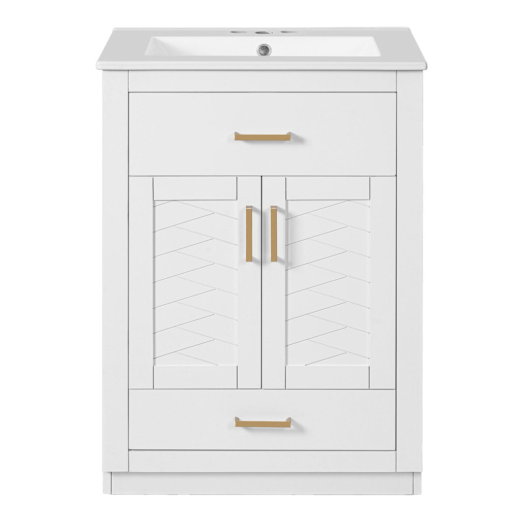 Modern Bathroom Vanity With Integrated Ceramic Sink, 2 Door Cabinet With Tip-Out Drawer