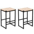 Boho Style Backless Bar Stools (Set of 2) With Paper Rope Woven Seat & Metal Frame For Kitchen Counter