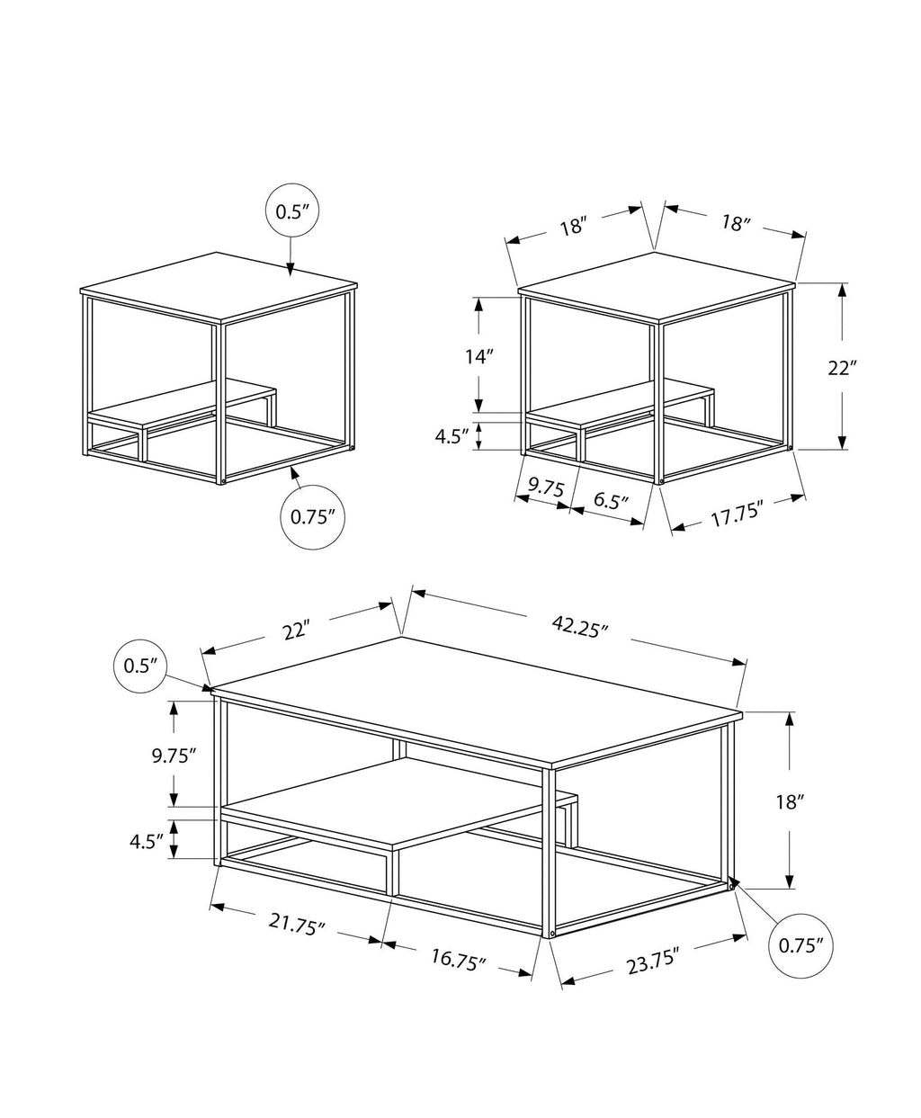Contemporary 3-Piece Living Room Table Set