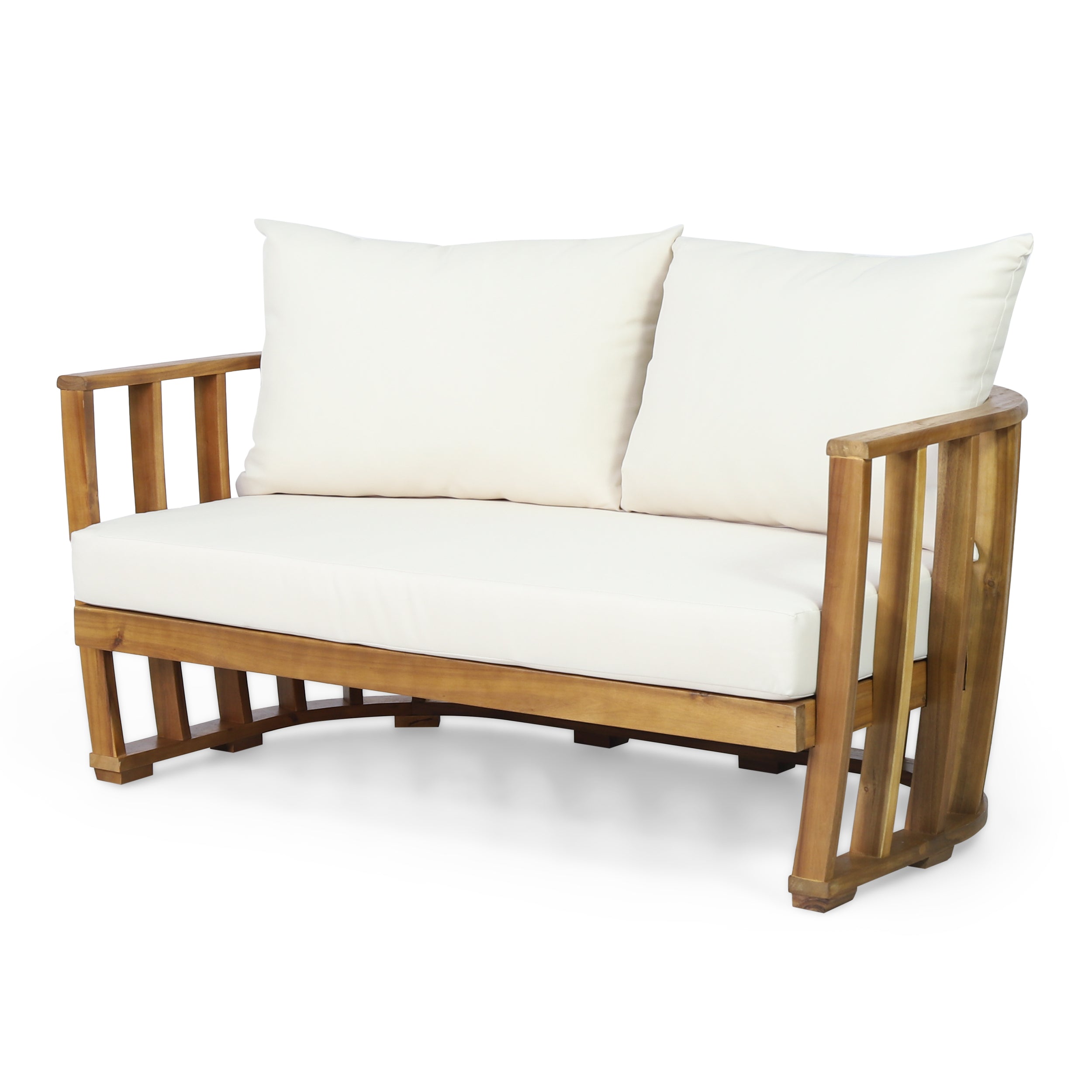 Outdoor Acacia Wood Loveseat and Coffee Table Set with Cushions