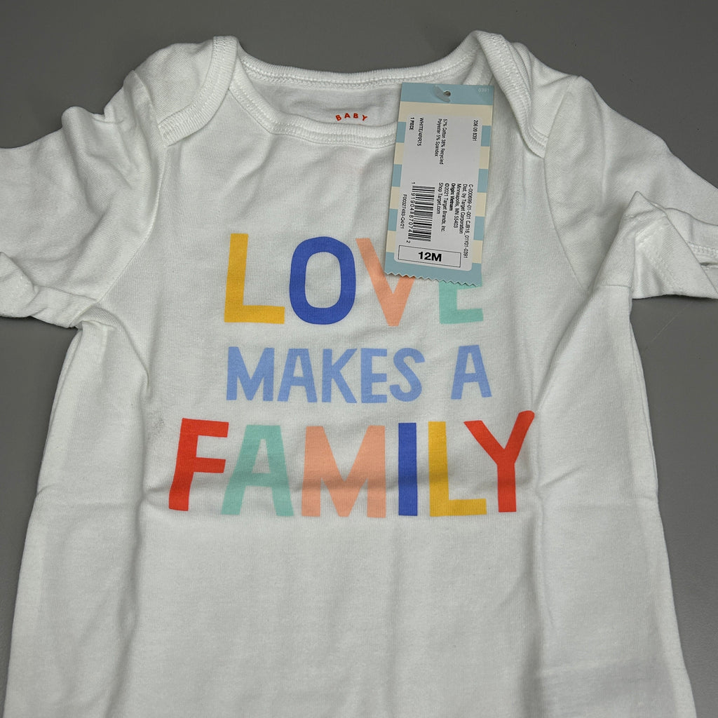 CAT & JACK Baby Boys' Love Short Sleeve Bodysuit White 12M (New)