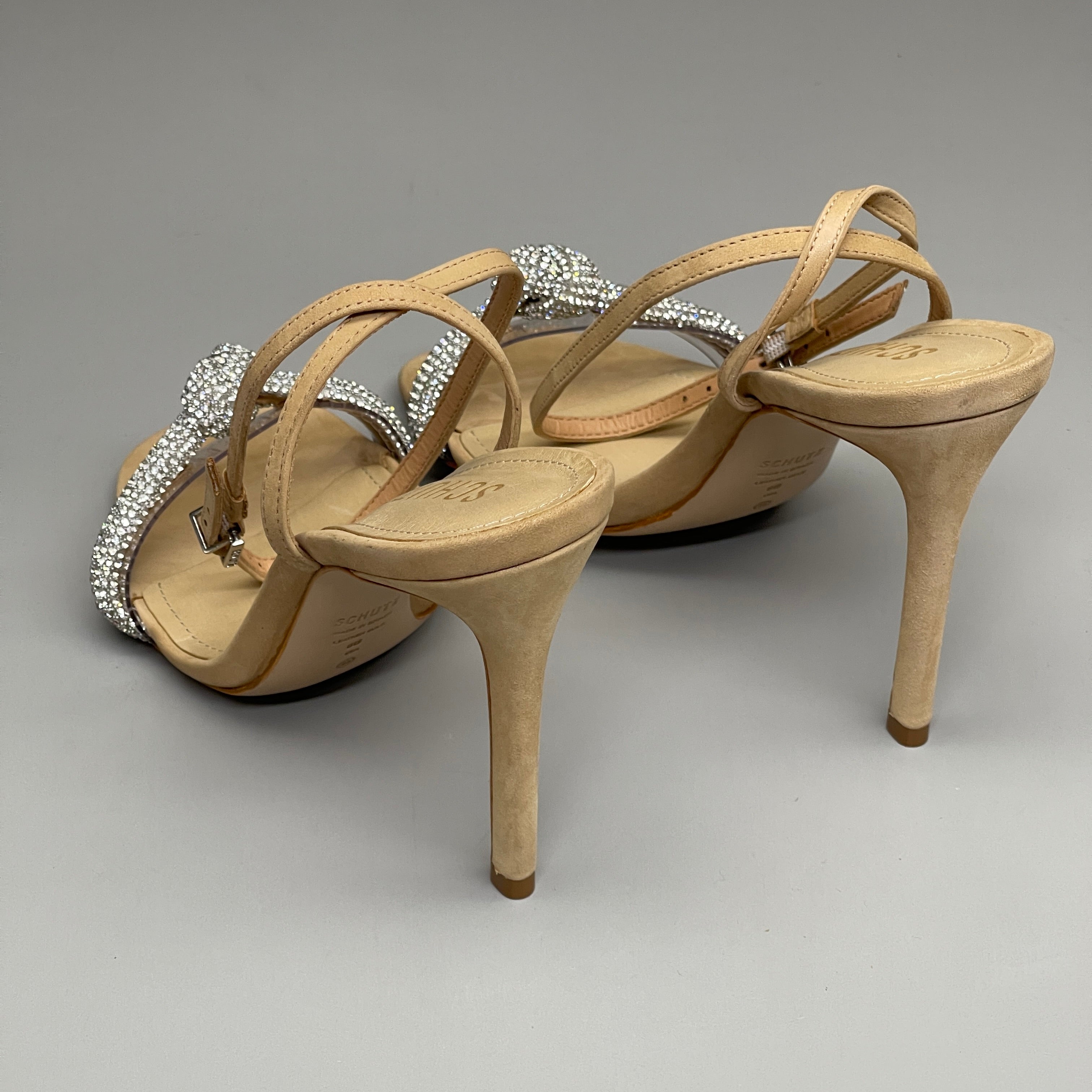 SCHUTZ Peaky Nubuck & Vinyl Multimaterial Women's Sandal Heel Light Nude Sz 8.5B (New)