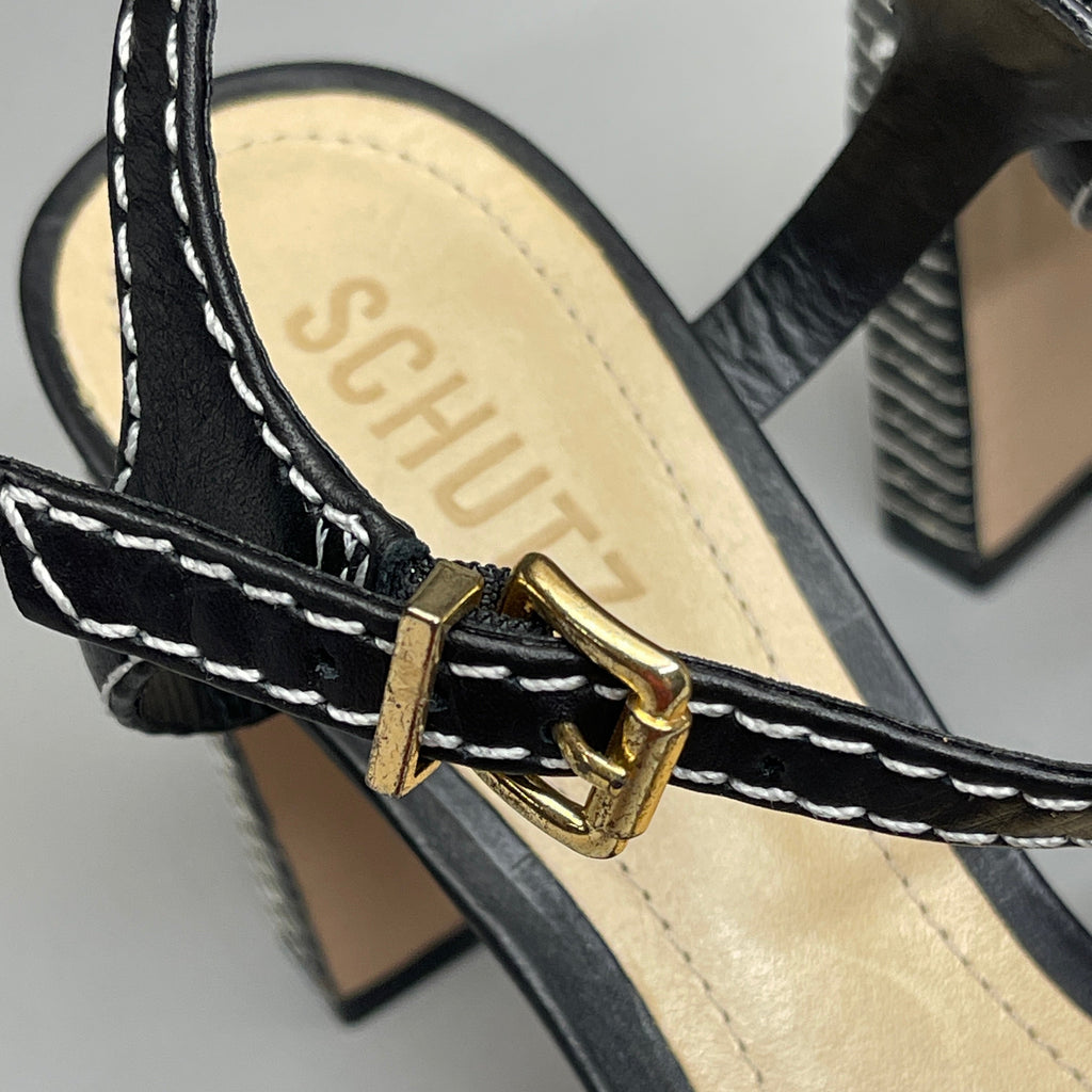 SCHUTZ Keefa Casual Women's Leather Sandal Black Platform 4" Heel Shoes Sz 6B (New)