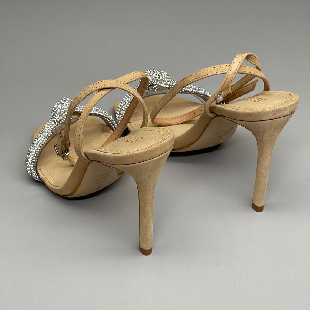 SCHUTZ Peaky Nubuck & Vinyl Multimaterial Women's Sandal Heel Light Nude Sz 6B (New)