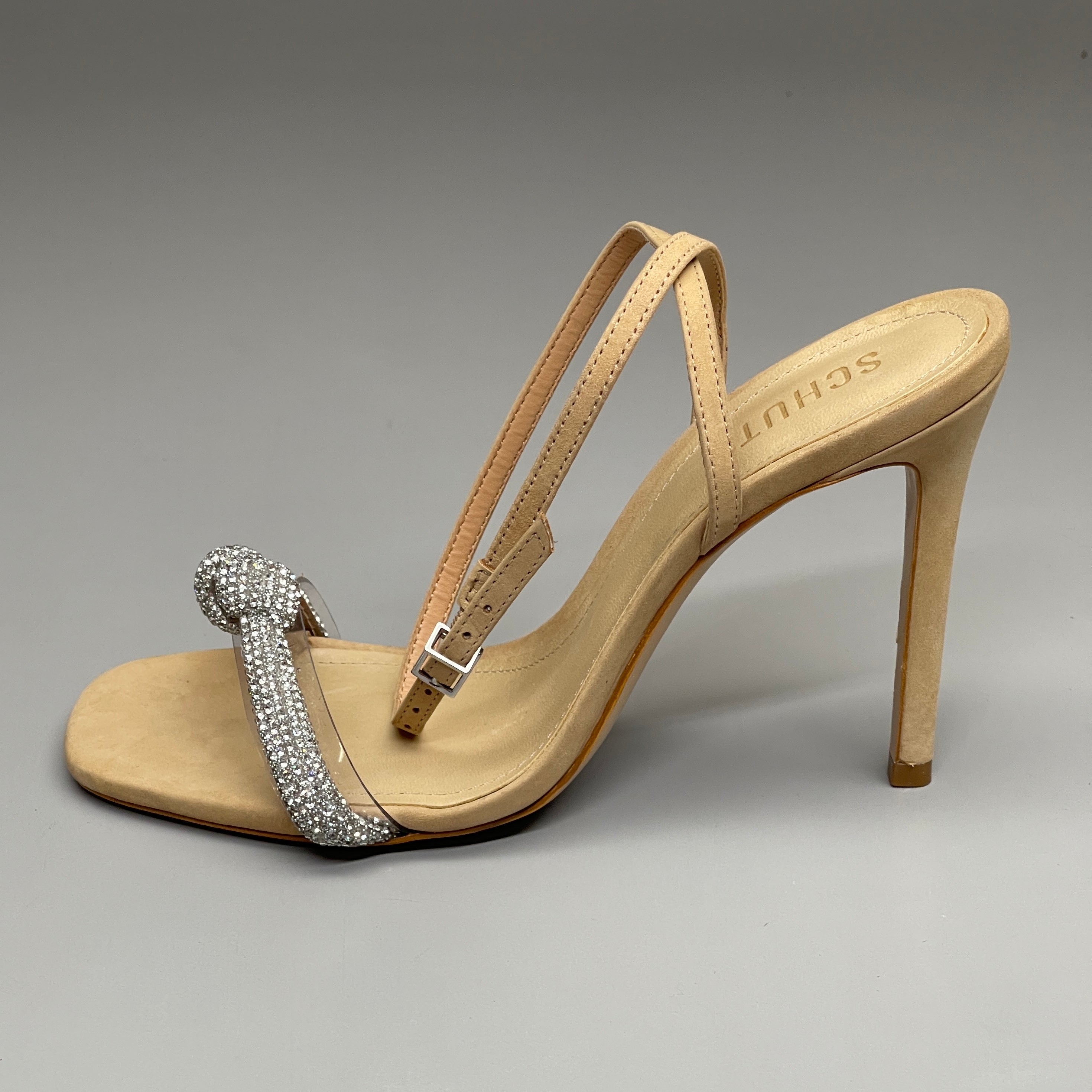 SCHUTZ Peaky Nubuck & Vinyl Multimaterial Women's Sandal Heel Light Nude Sz 9B (New)