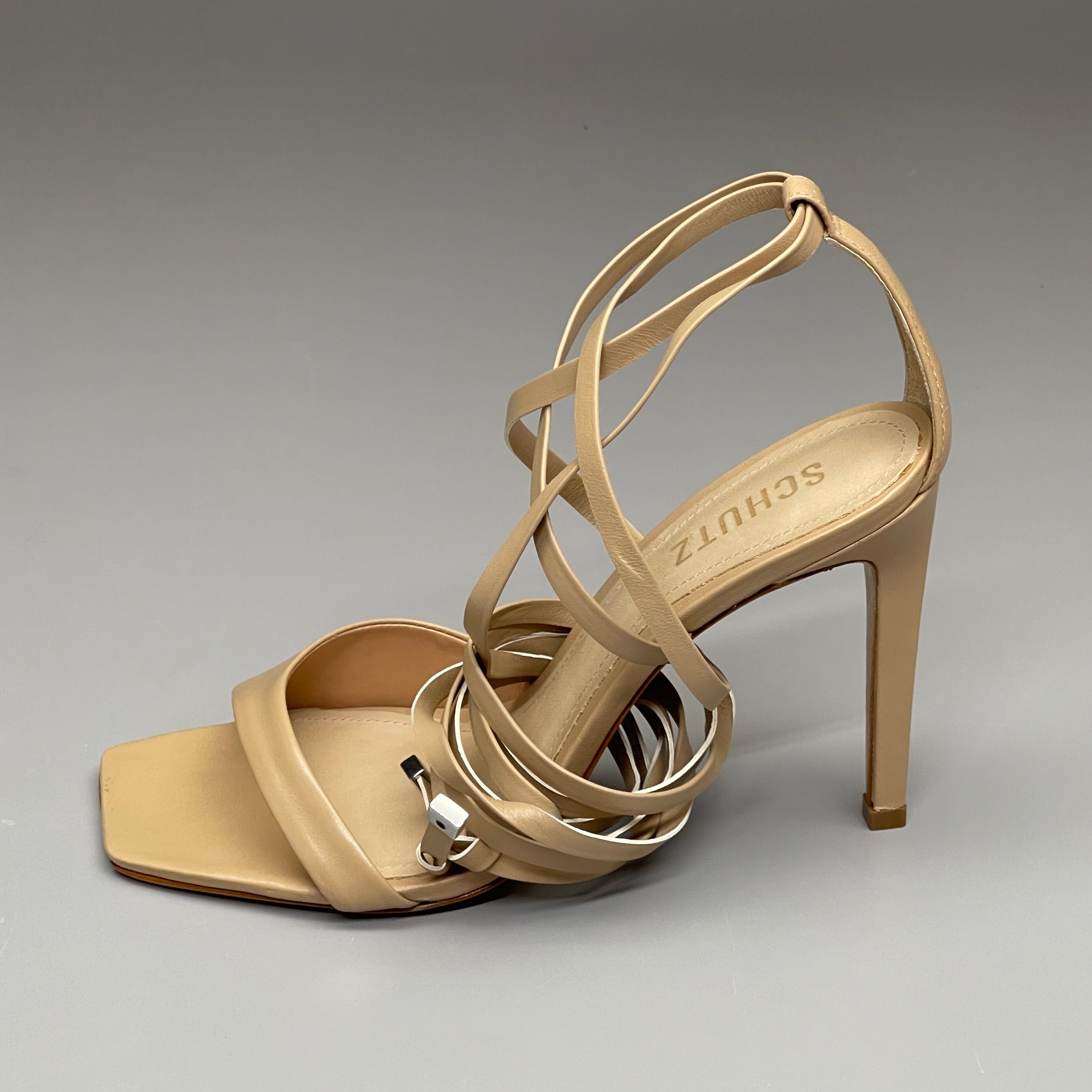 SCHUTZ Bryce Ankle Tie Women's Leather High Heel Sandal Light Nude Sz 6B (New)