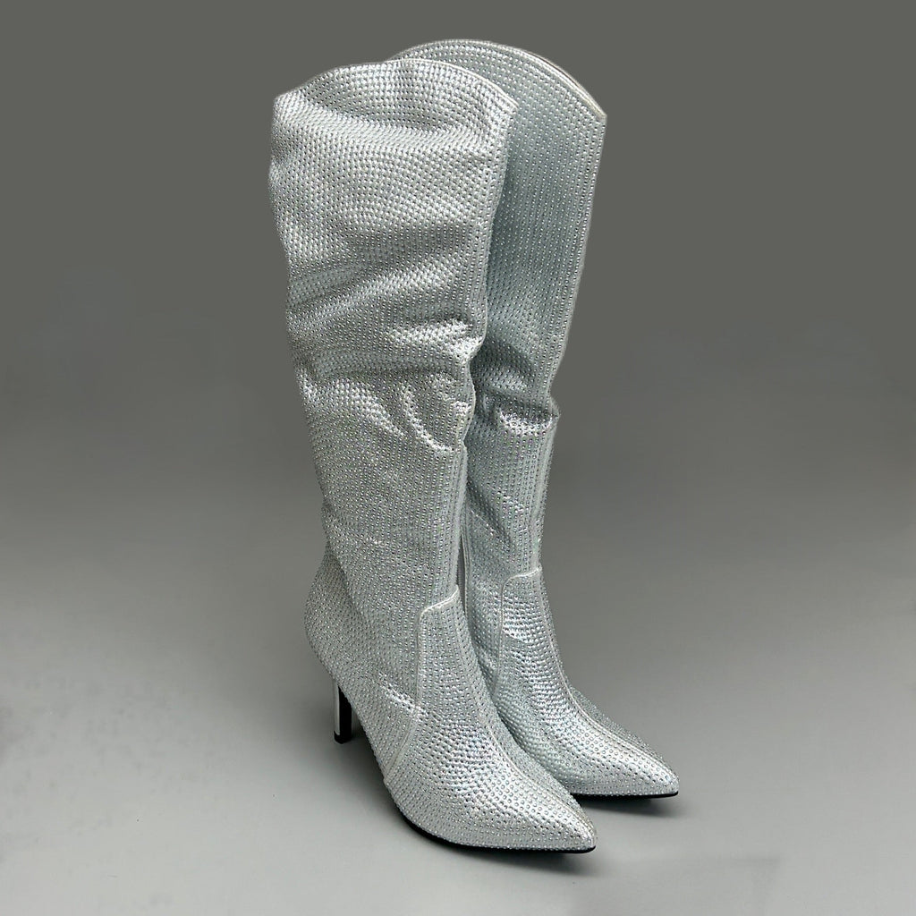 MIA Mackynzie Silver Stone Tall Heeled Boots Sz 6M Q100302