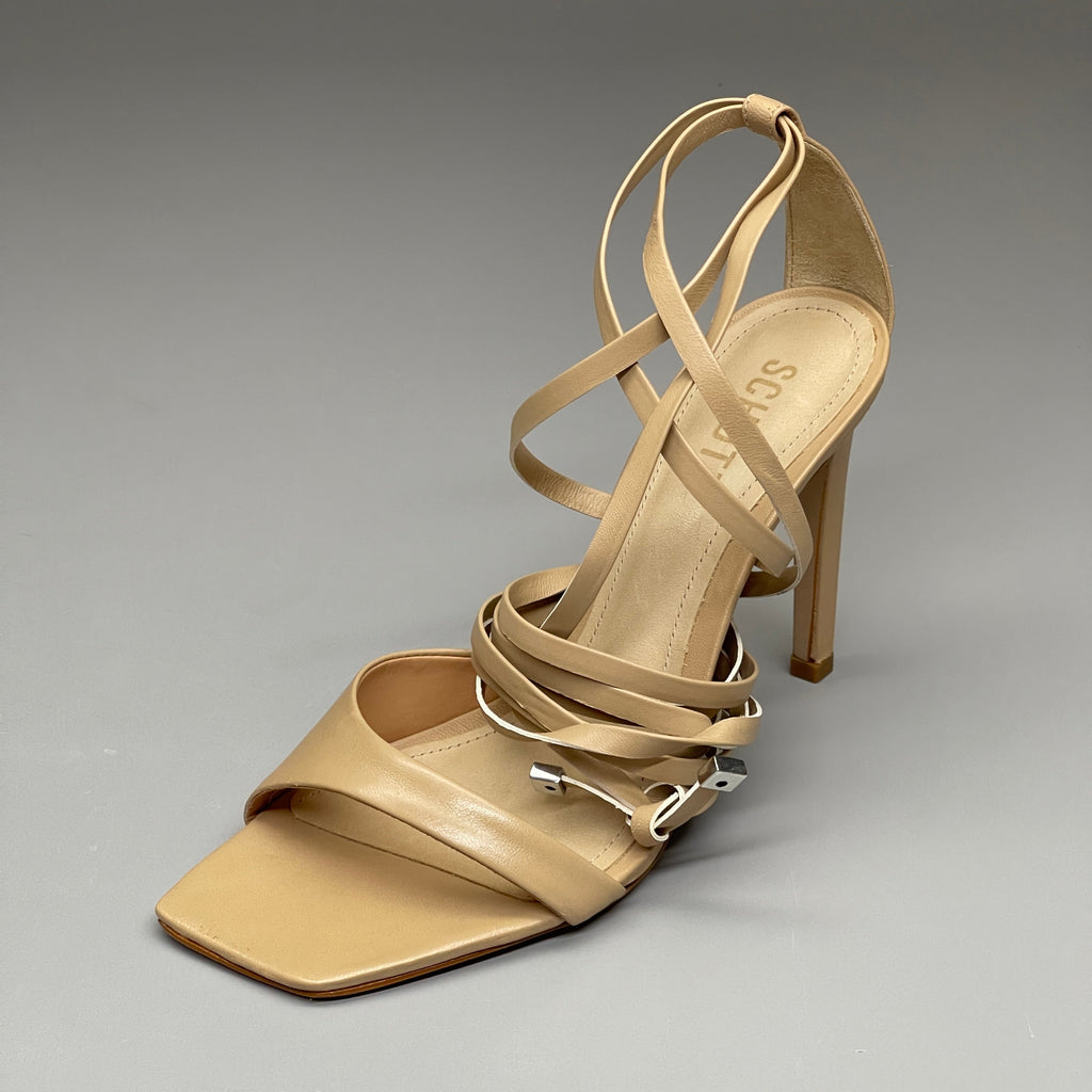 SCHUTZ Bryce Ankle Tie Women's Leather High Heel Sandal Light Nude Sz 10.5B (New)