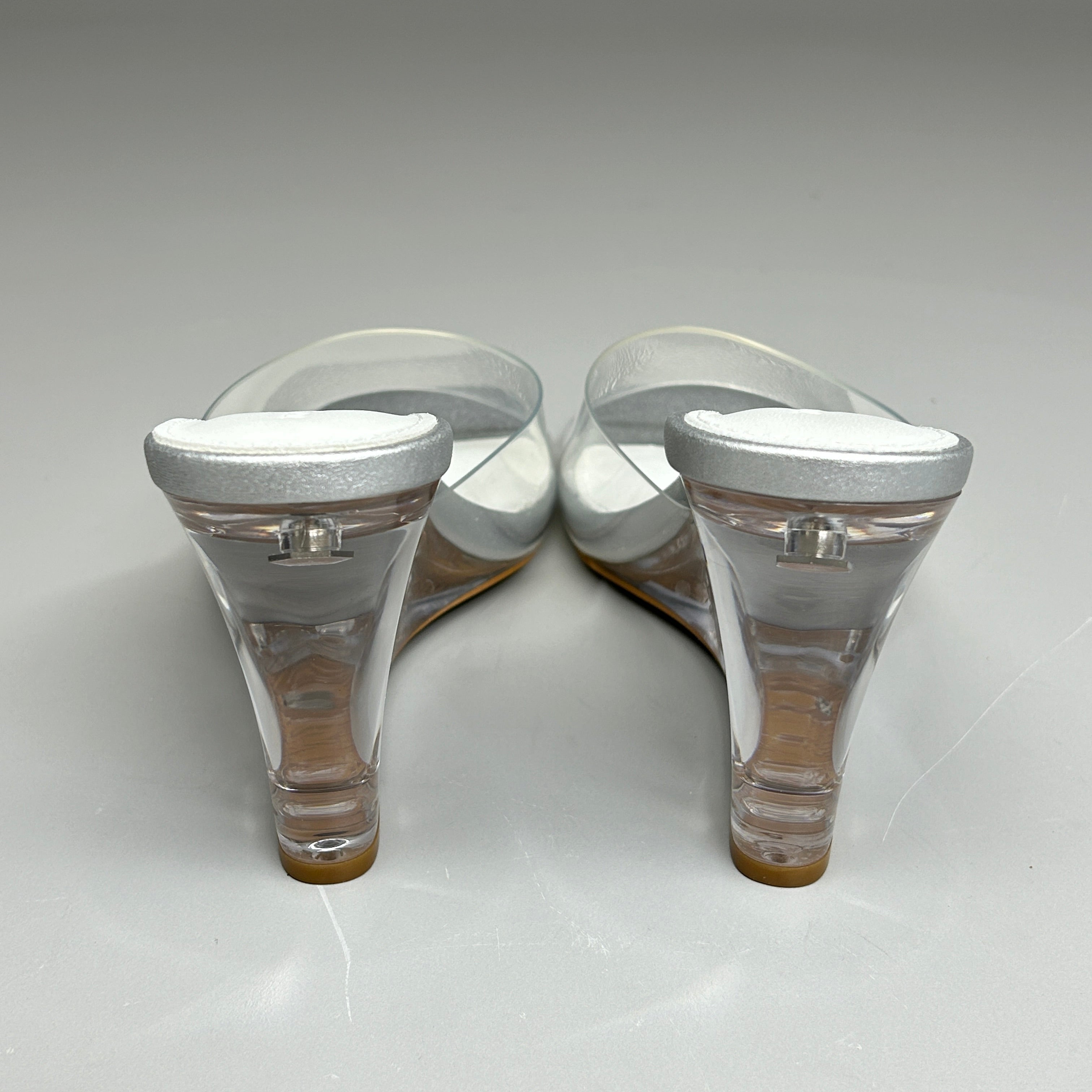 TONY BIANCO Alessi Clear Vinylite/Silver Wedges Women's Heels Sz 7.5 (New)