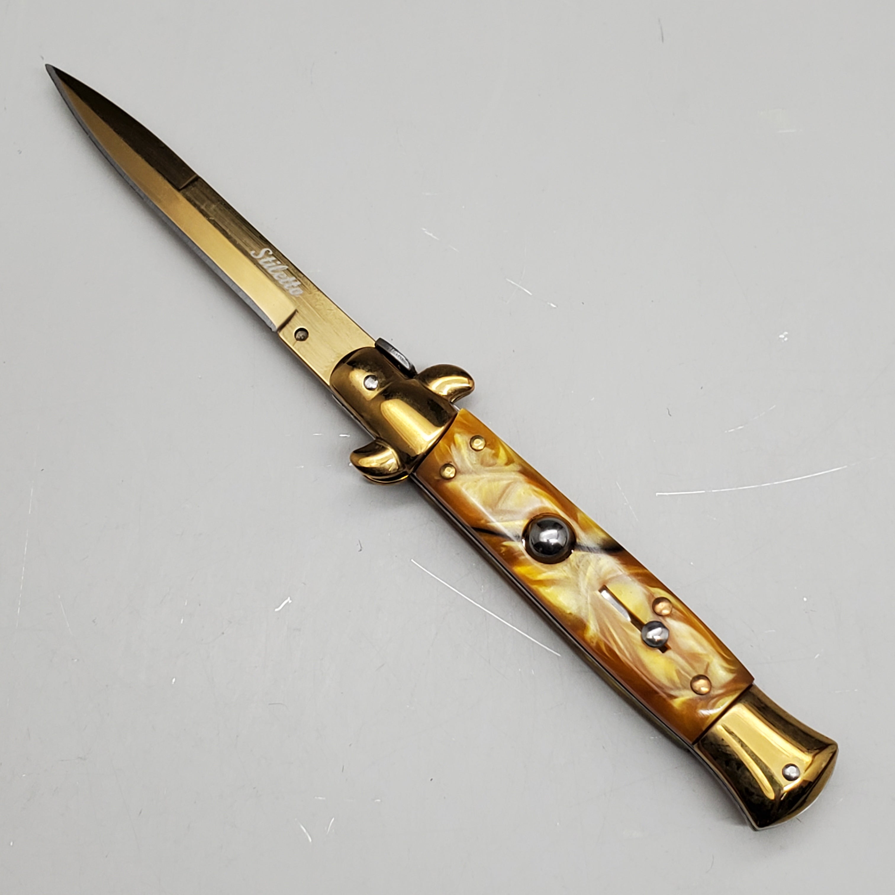 ZA@ ARMED FORCE TACTICAL Hand Crafted OTF Pocket Knife 9"Knife4"Blade Yellow/Gold ST-6GYW