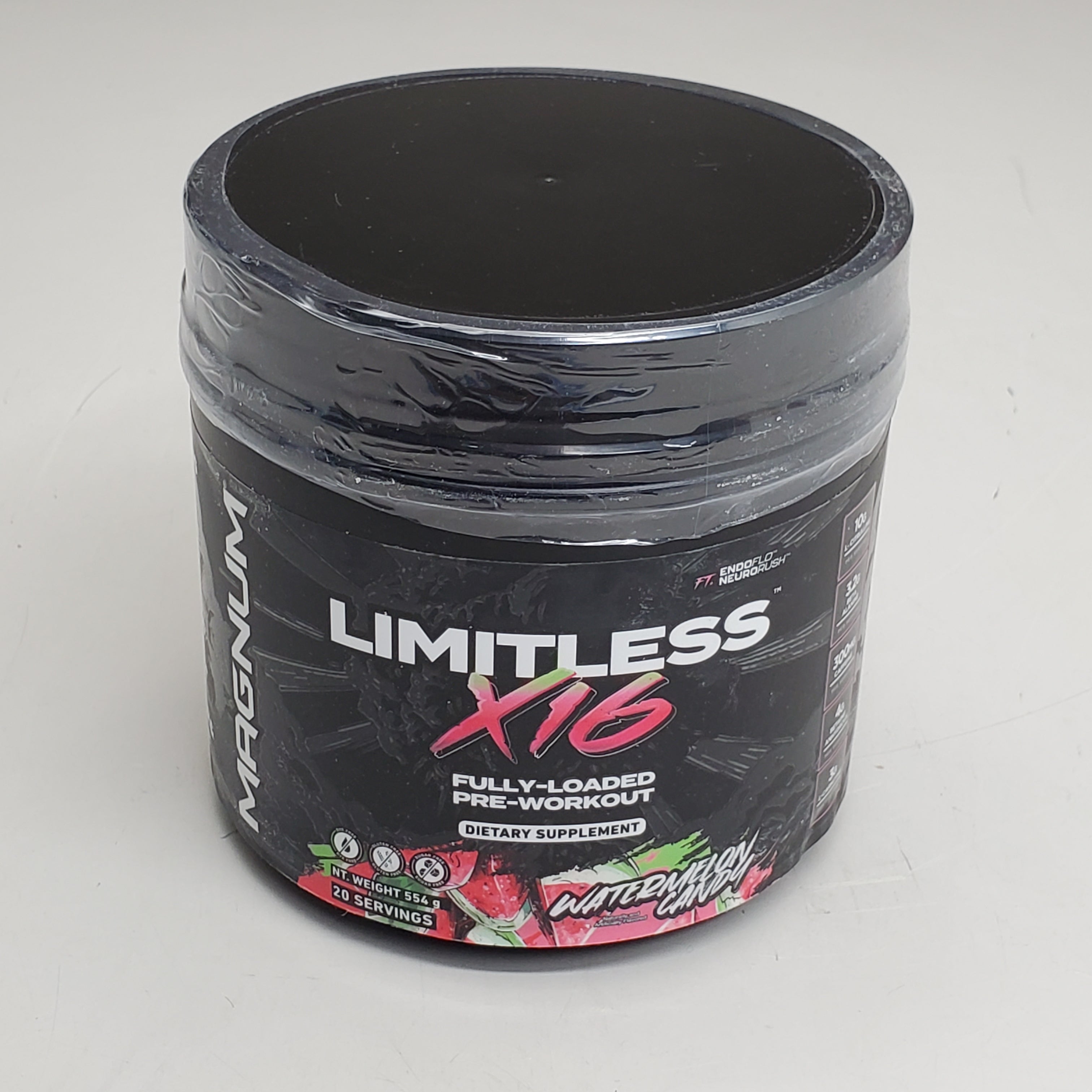 MAGNUM Limitless X16 Fully-Loaded Pre-Workout 20 Serv 554g Watermelon Candy BB 04/26