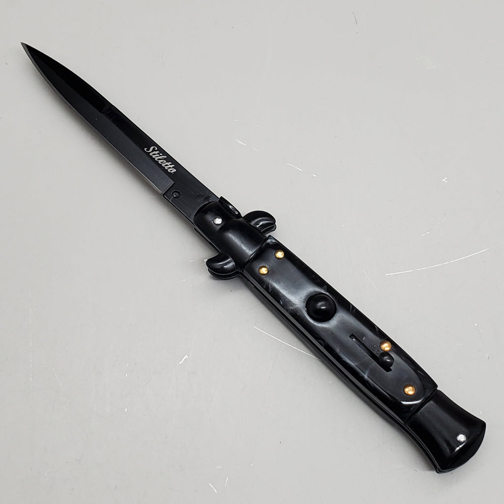 ZA@ ARMED FORCE TACTICAL Hand Crafted OTF Pocket Knife 9" Knife 4" Blade Black/White ST-6BKB