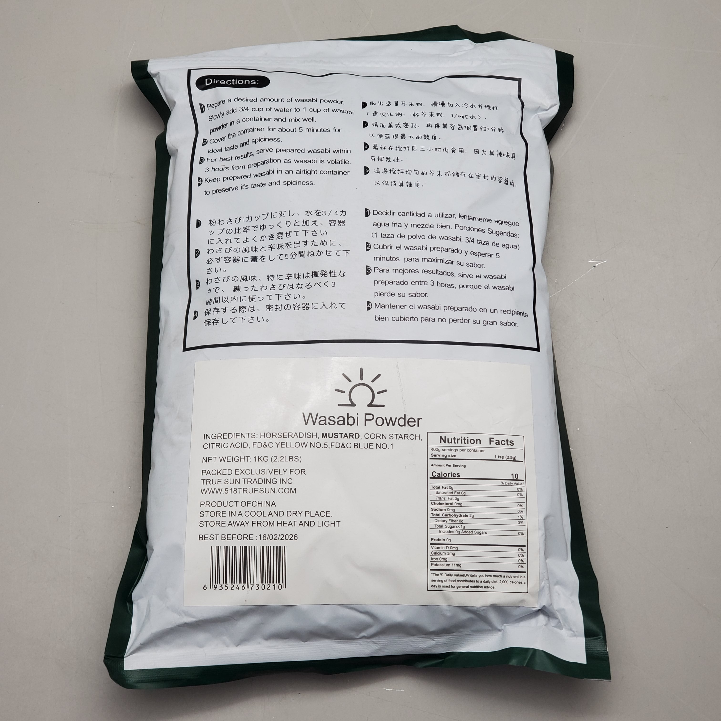 TRUE SUN TRADING Premium Wasabi Powder 2.2 lbs BB 02/26