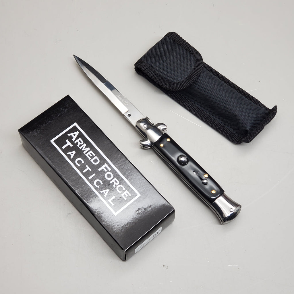 ZA@ ARMED FORCE TACTICAL Hand Crafted OTF Pocket Knife  9" Knife 4" Blade Black/Silver ST-6BK